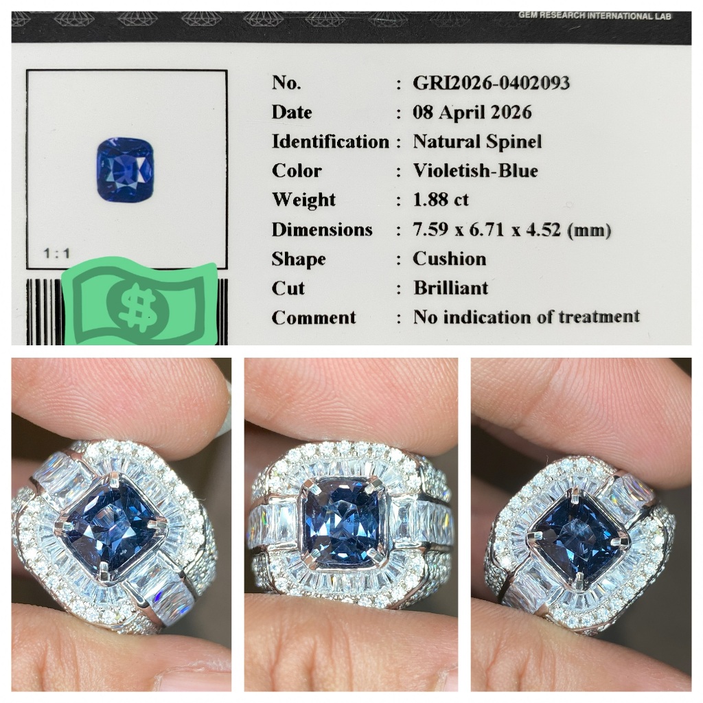 Natural 1.88ct violetish blue spinel nte memo gri