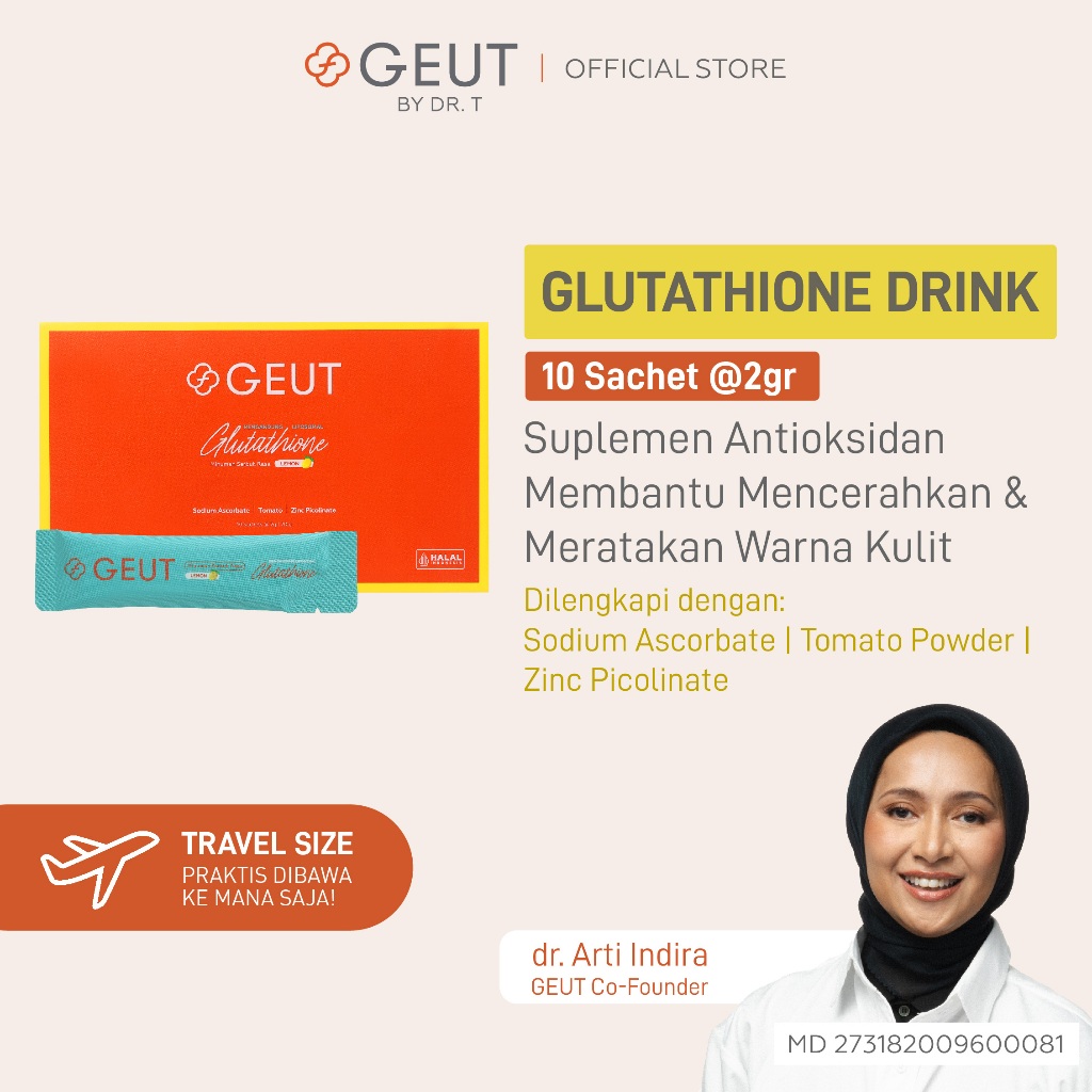 GEUT LIPOSOMAL GLUTATHIONE Lemon 10 Sachet | Suplemen Serbuk Antioksidan Membantu Mencerahkan Merata