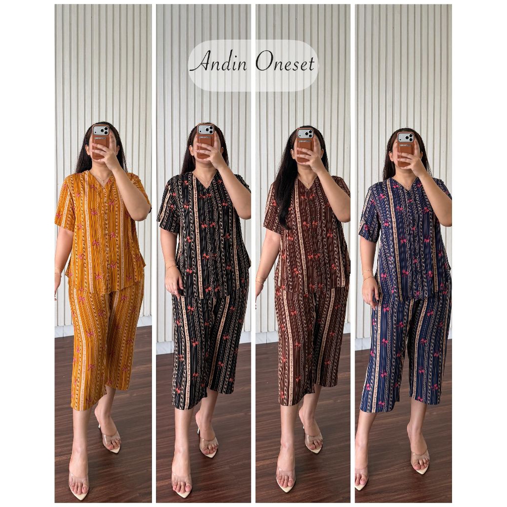 ONESET ANISA/ONESET CP ANDIN/SETELAN BAJU TIDUR/SETELAN PIYAMA/SET RAYON MOTIF GARIS
