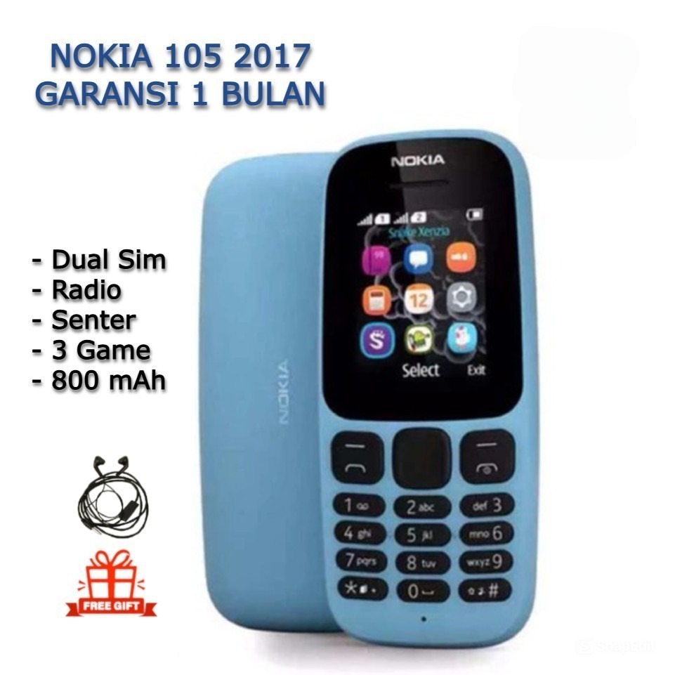 HP NOKIA 105 2017 BARU GARANSI 1 BULAN DUAL SIM RADIO SENTER GAME 800mAh