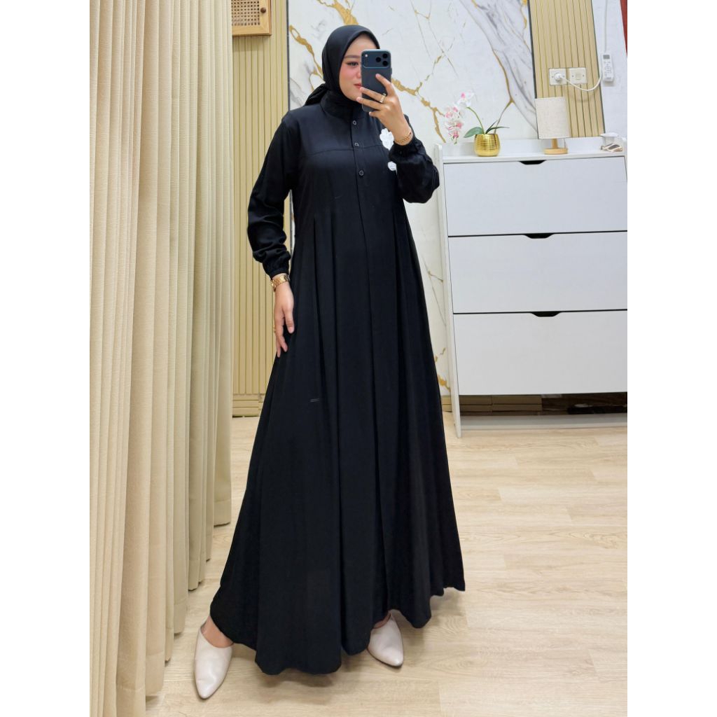 GAMIS RAYON HALIMAH MATT RAYON TWILL  LD 110 PB 140 DAN KANCING AKTIF
