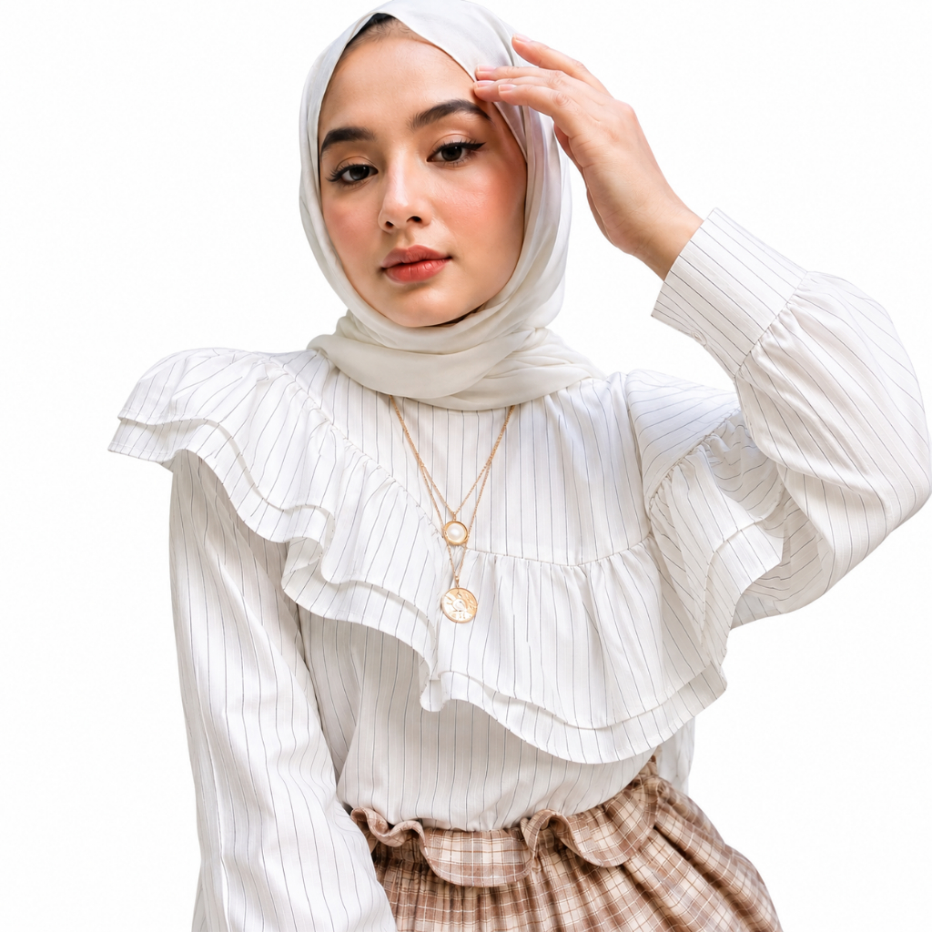 Baju Wanita Premium Narina Blouse Atasan Top Lengan Panjang Kemeja Korean Shirt Style Basic Stripe S