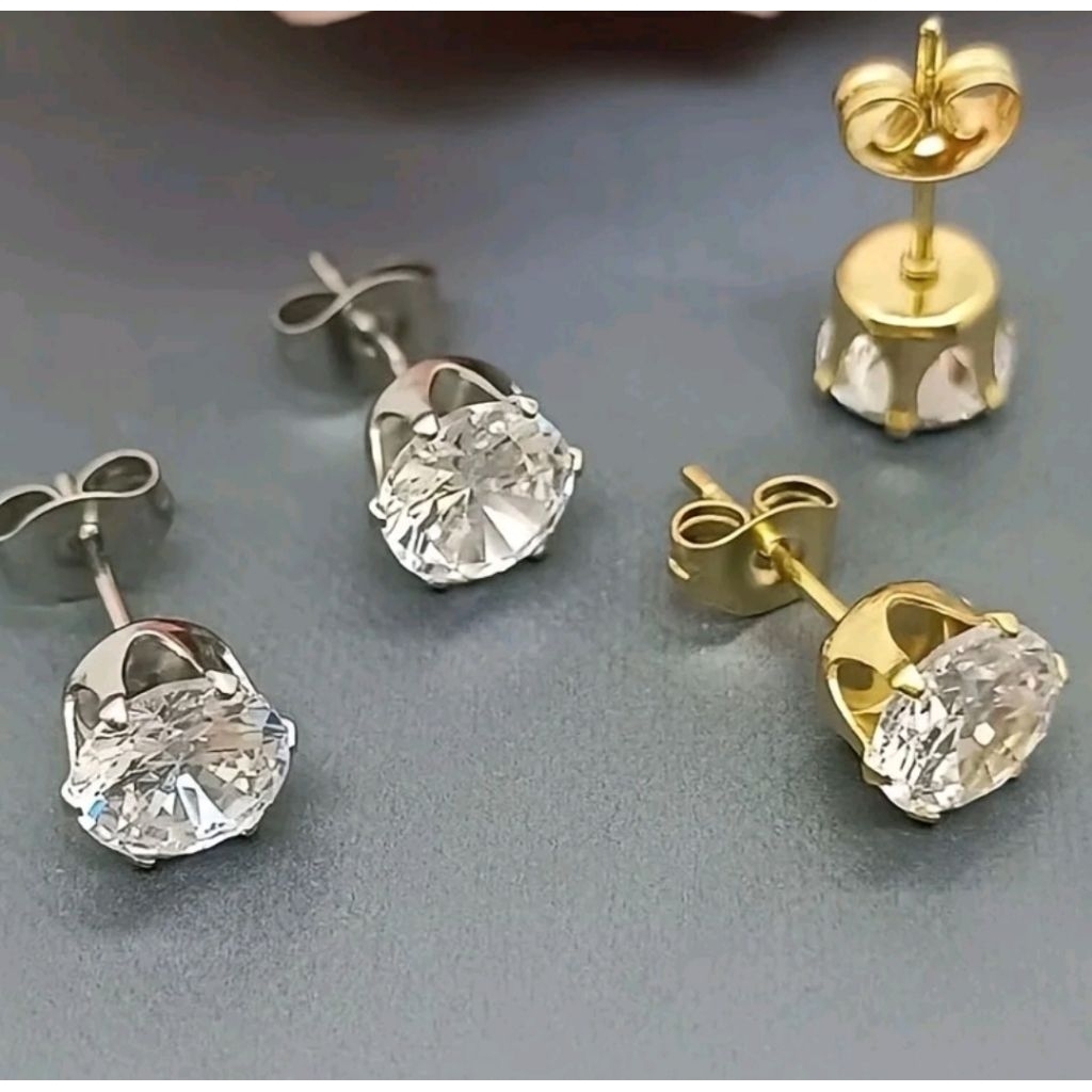Anting Wanita Tusuk Mata - Emas Putih, Model Mata Satu, Desain Simple