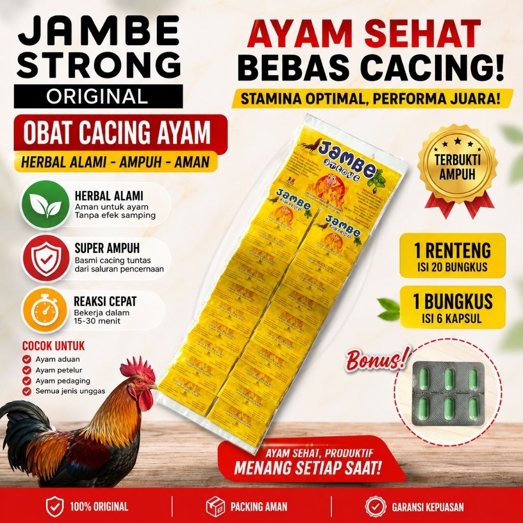 OBAT CACING AYAM JAMBE STRONG ORIGINAL Herbal Super Ampuh Laga Bangkok RENTENG (20 Sachet)