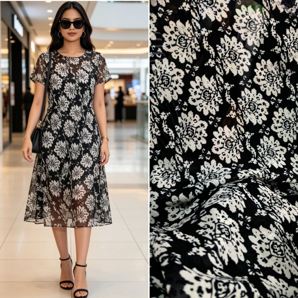 kain sifon motif bunga - kain sifon - kain chiffon motif - kain chiffon
