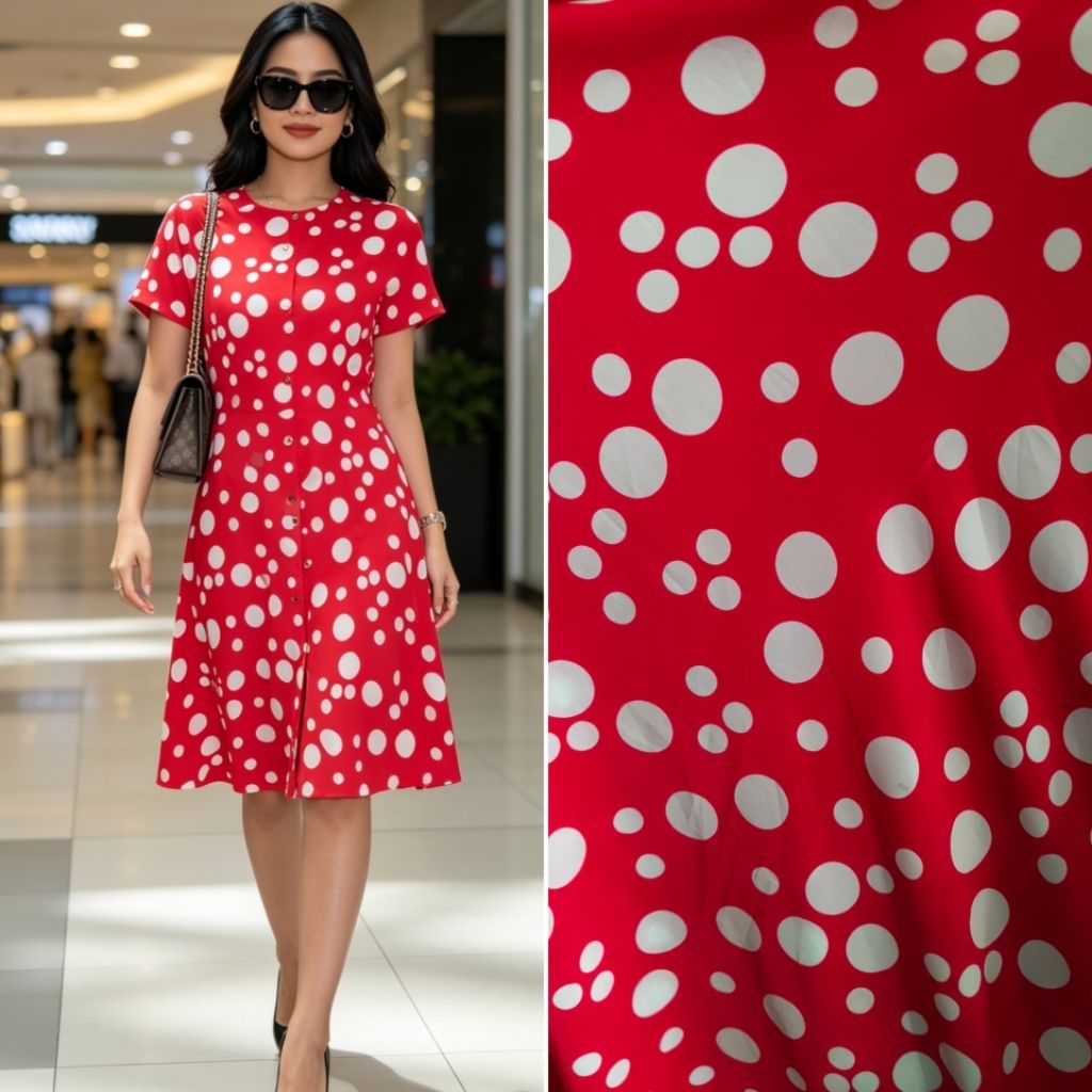 kain crepe motif polkadot - kain crepe motif - kain crep motif - kain motif polkadot