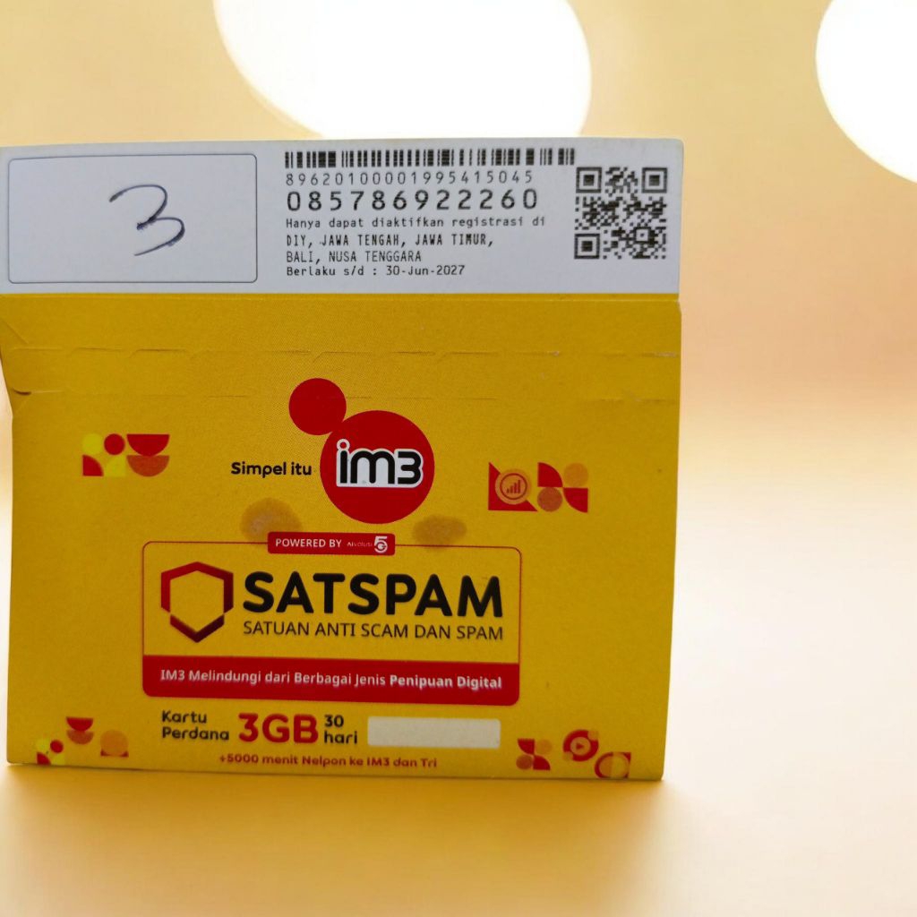 nomor cantik im3 Indosat 578 69 222 60 isi kuota 3gb