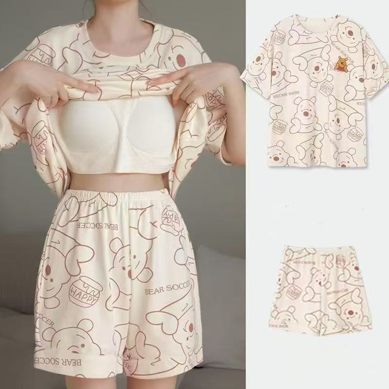 Baju Tidur Wanita Bahan Katun Premium Kekinian Dengan Cup Bra Dibagain Dalam Piyama - 011