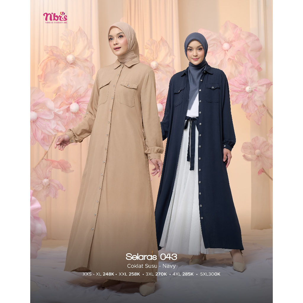 Gamis Nibras Selaras 043 Gamis Polos Gamis NBRS Gamis Warna Coklat Susu dan Navy Bahan Rayon Slub
