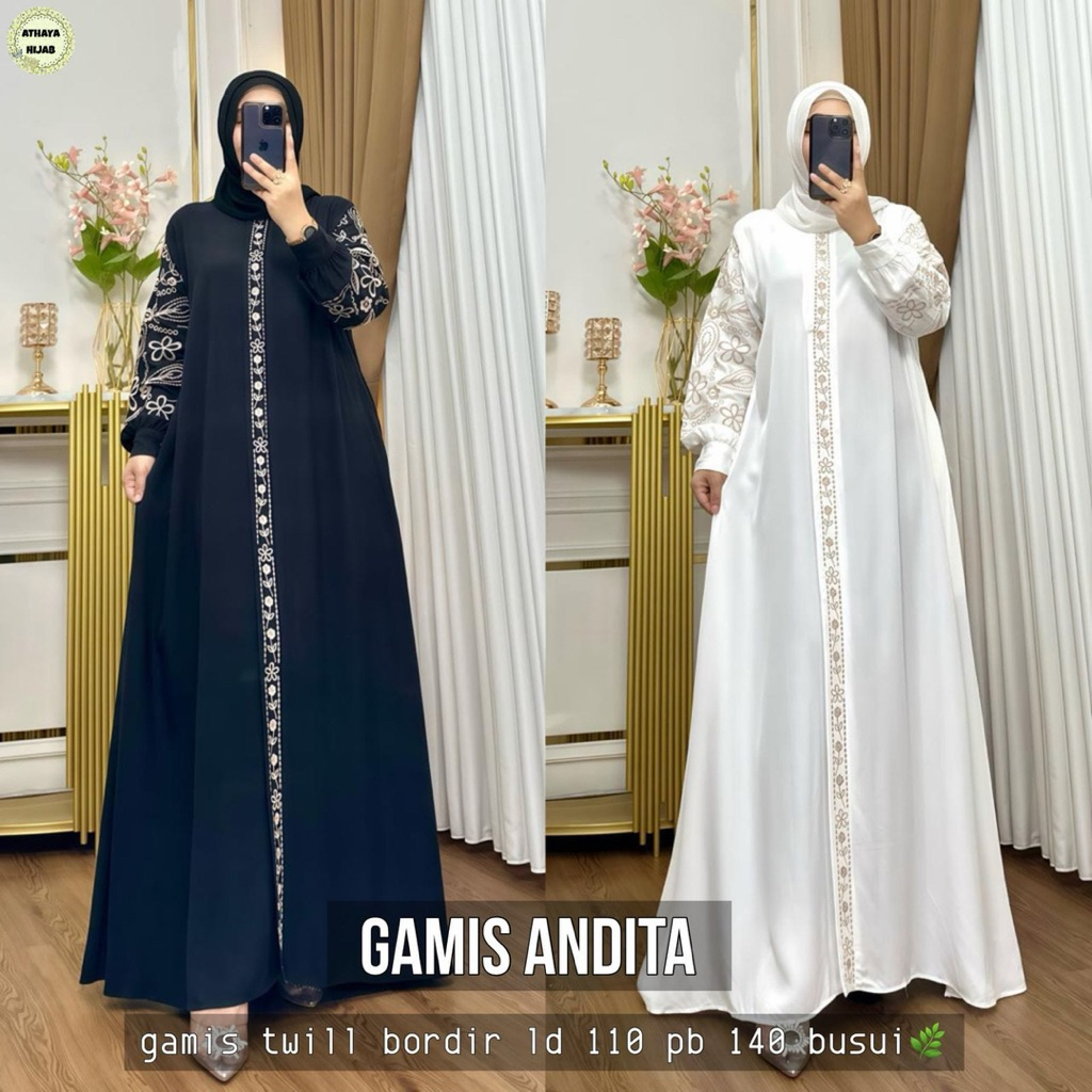 Gamis Andita Dress Twill Mix Bordir Ori by Athaya