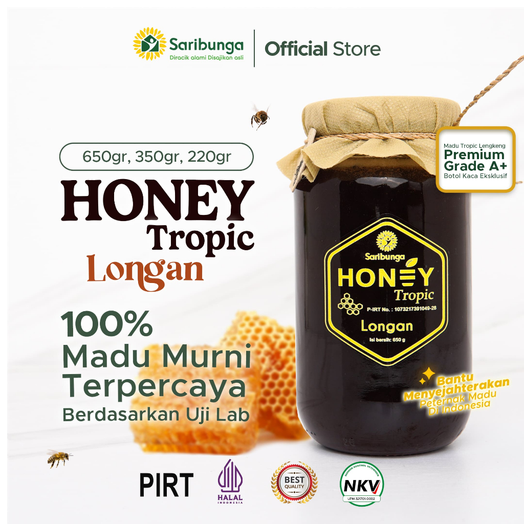 HONEY TROPIC LONGAN SARIBUNGA Kualitas Bahan Baku Grade A+ - Madu Asli 100% Tanpa Campuran - Honey