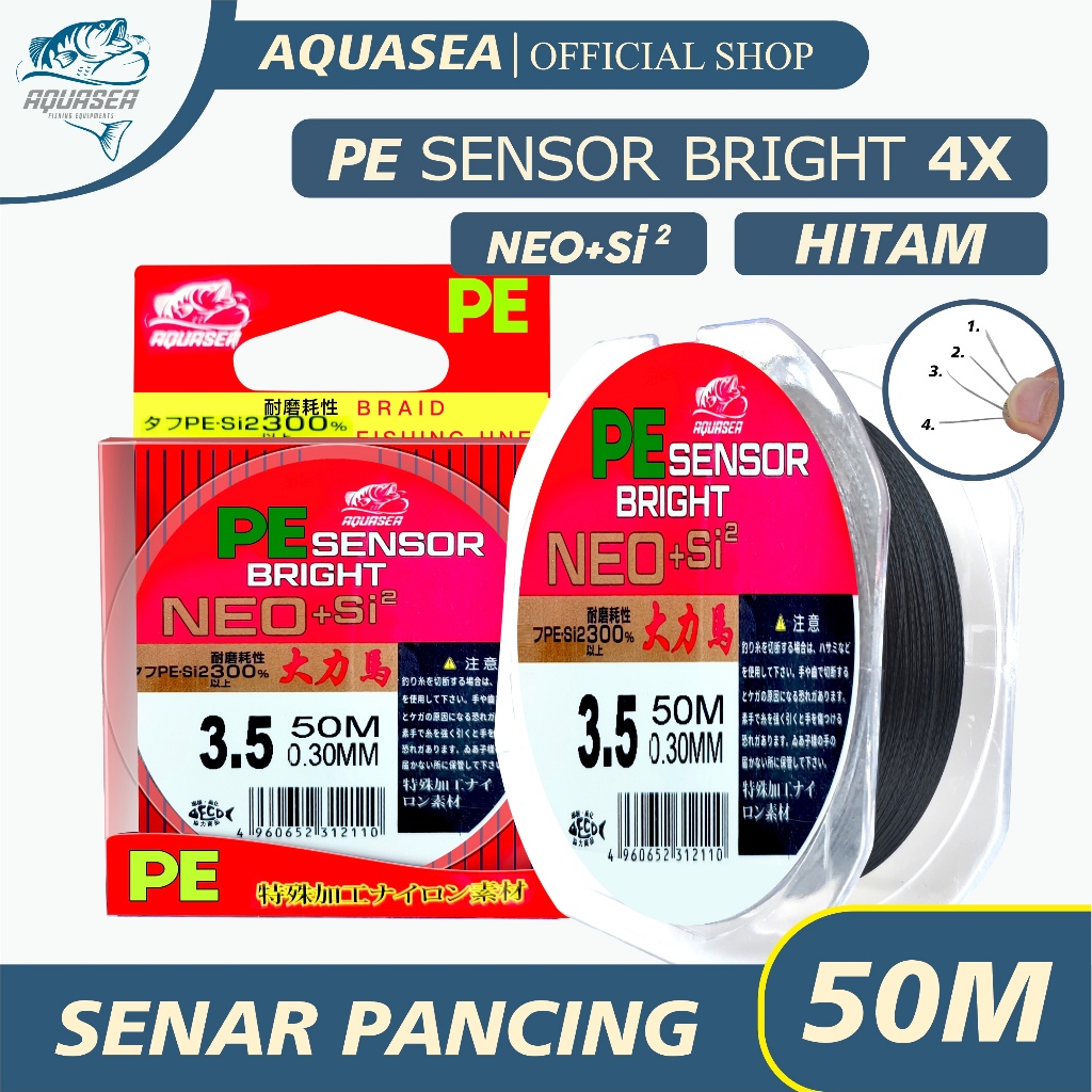 AQUASEA -Tali Pancing PE Sensor Bright Hitam NEO+Jepang Senar Pancing 50m Super Kuat benang PE Senar