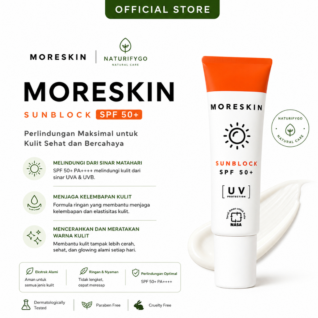 Moreskin Sunblock Spf 50+ Sunscreen Wajah, Pelindung Wajah dari Sinar Matahari Pelembab Wajah