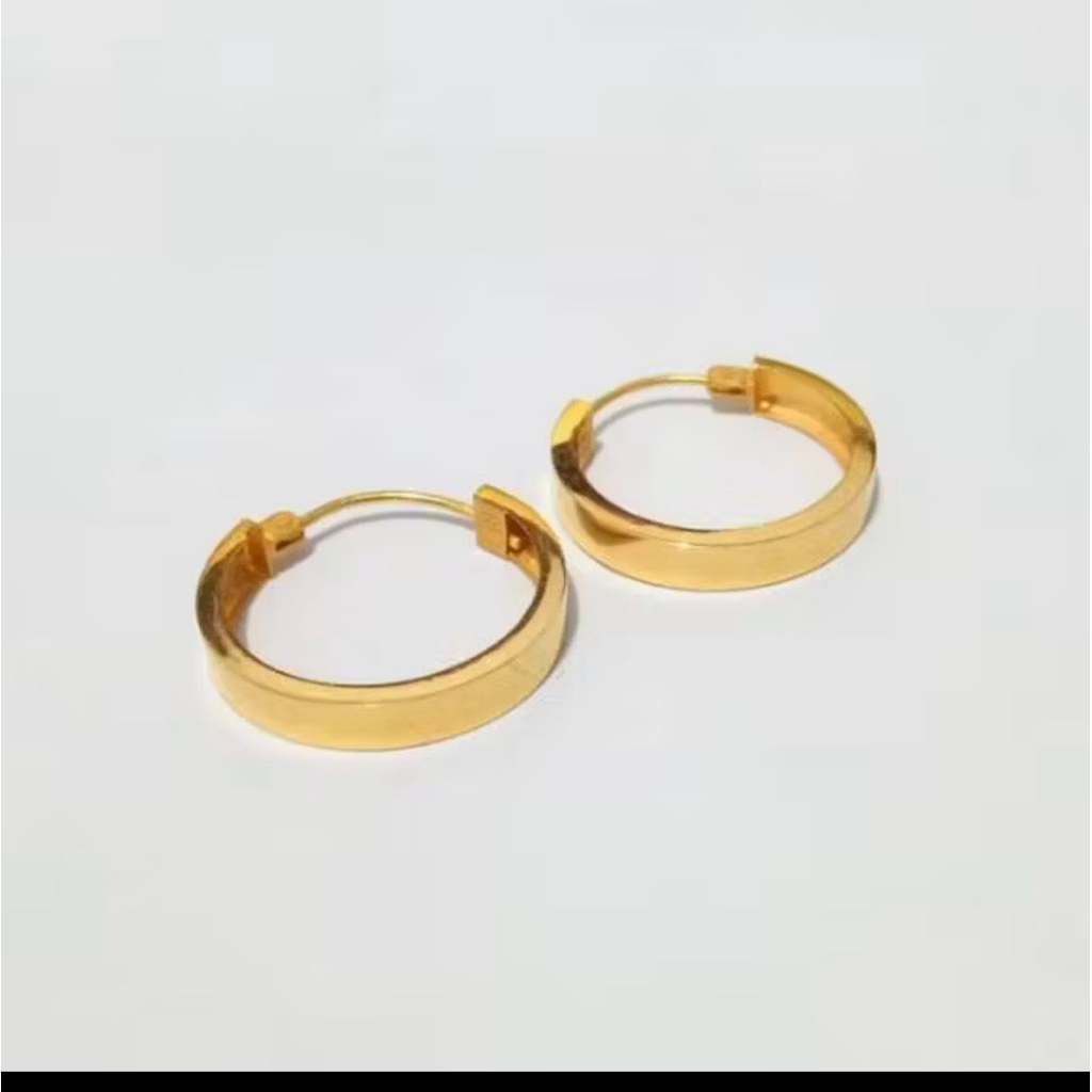 Anting Emas Asli 1 Gram Kadar 20K (875) Model Hoop Polos - Anting Gipsi Dewasa Elegant Gold