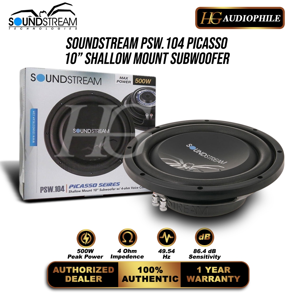 Soundstream PSW.104 Picasso Shallow Subwoofers 10" Inch 500 Watt