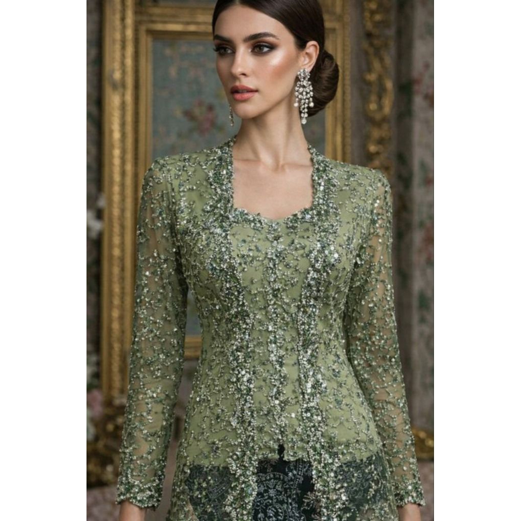Kebaya Modern Wisuda Tunangan Kutubaru Hijau Sage 273