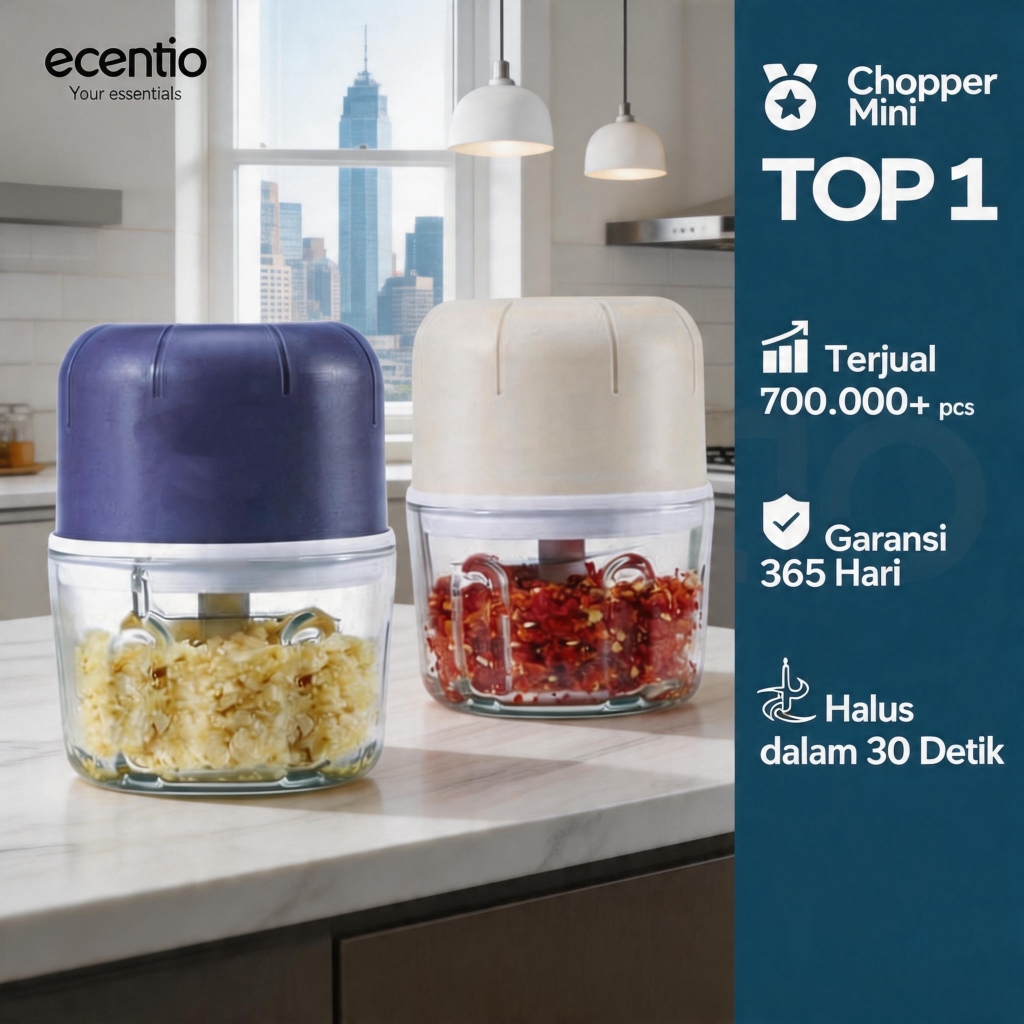 [bumbu]ecentio Mini Chopper kaca Blender 6 mata pisau 250ml Portable Kaca Tebal Master Dapur Multifu