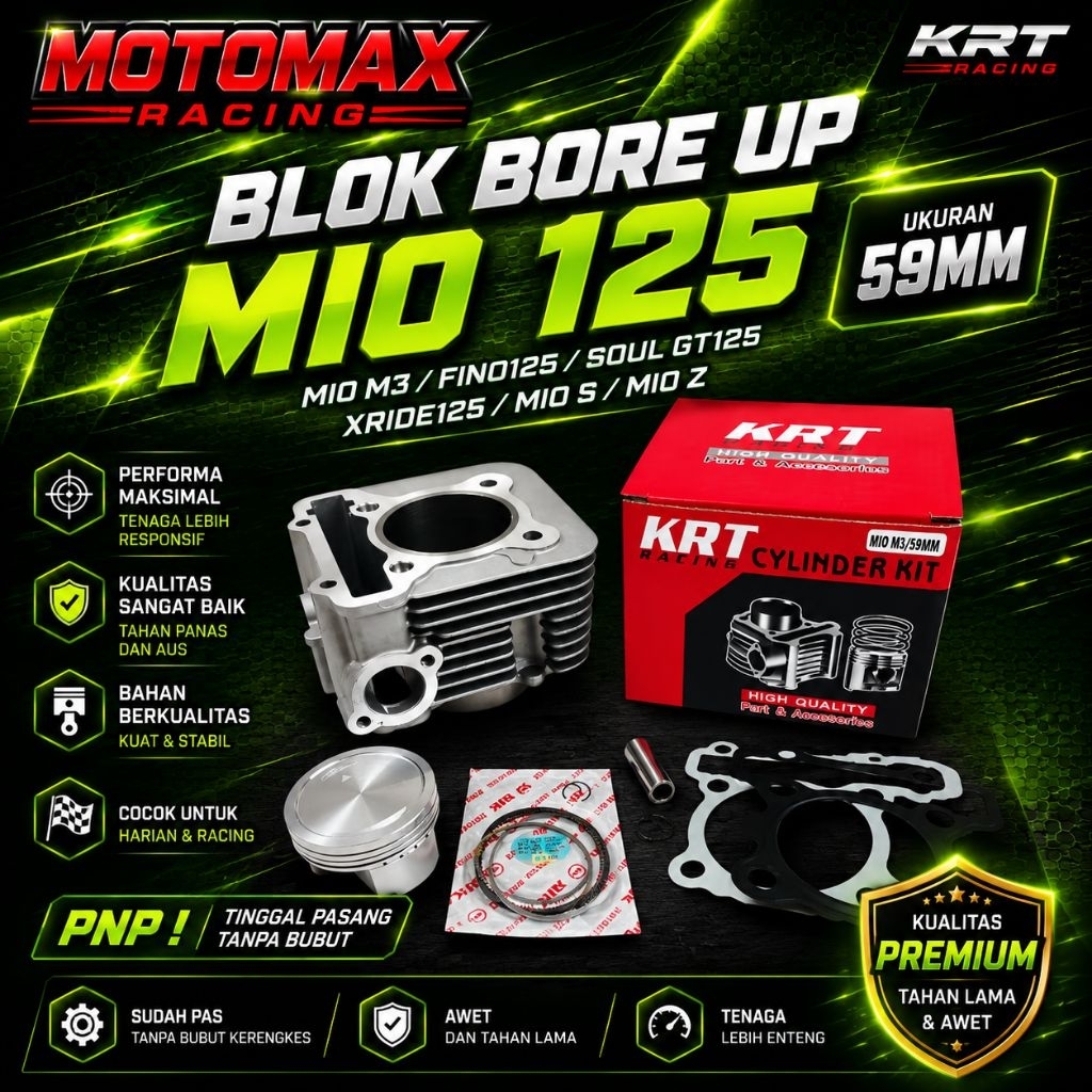 BLOK SEHER BORING PAKET BOREUP BORE UP MIO M3 125 FINO 125 MIO SOUL MIO Z 125 MIO S 125 GT XRIDE 125