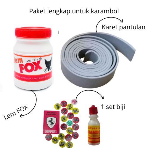 Paket untuk karambol 1 Lem FOX 150gram/1 Karet pantulan/1 Set Biji