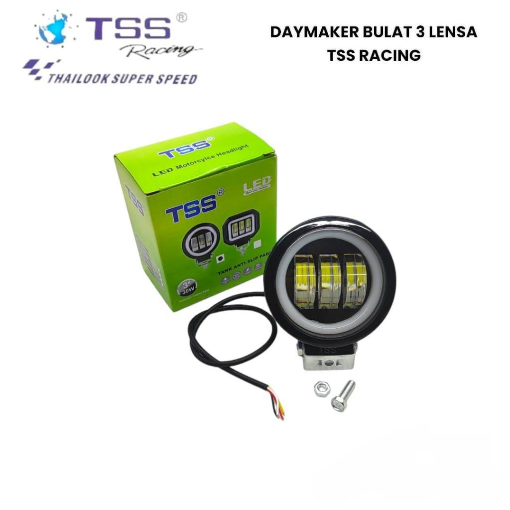 LAMPU TEMBAK SOROT DAYMAKER 3 MATA BULAT LED LAMPU SOROT SENJA LED UNIVERSAL MOTOR MOBIL
