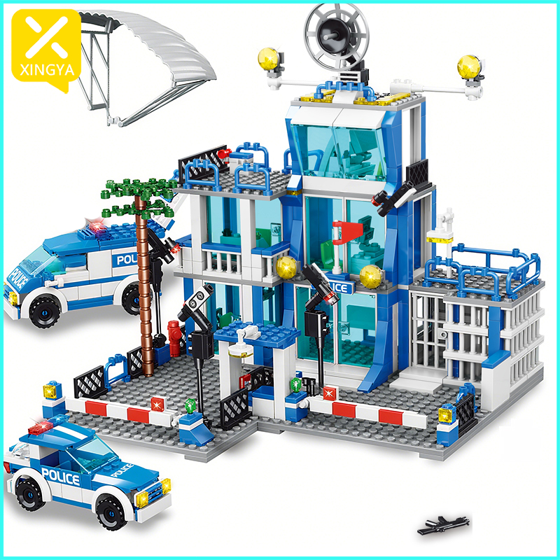 XINGYA (1500PCS) Police Bricks Polisi Station Warship Kapal Tank Mainan Balok SWAT Anak Puzzle Blok 