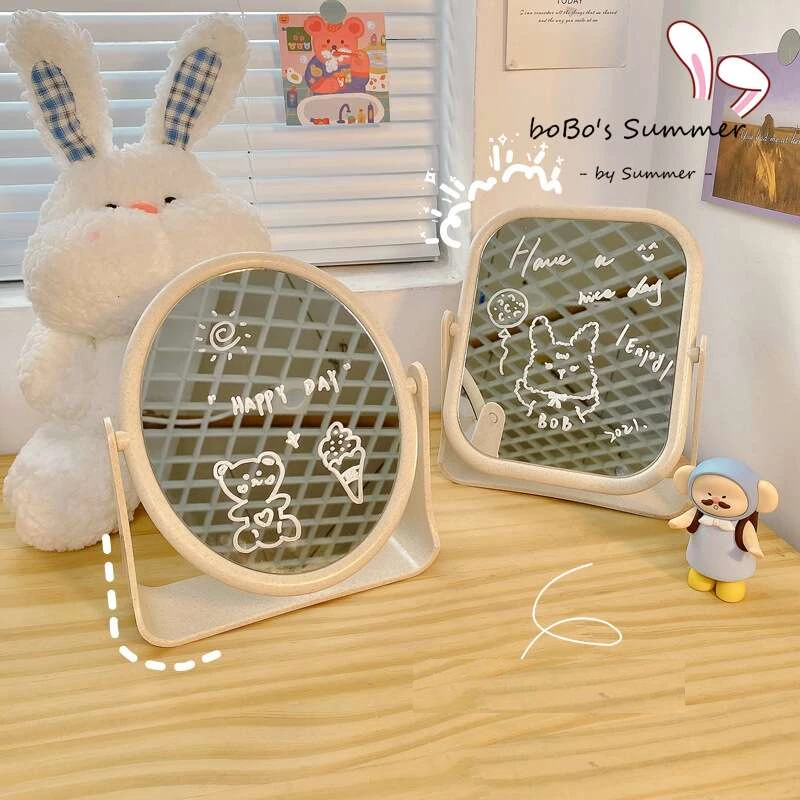 Cermin Rias Mini Lipat Persegi dan Oval Cermin Kaca Meja