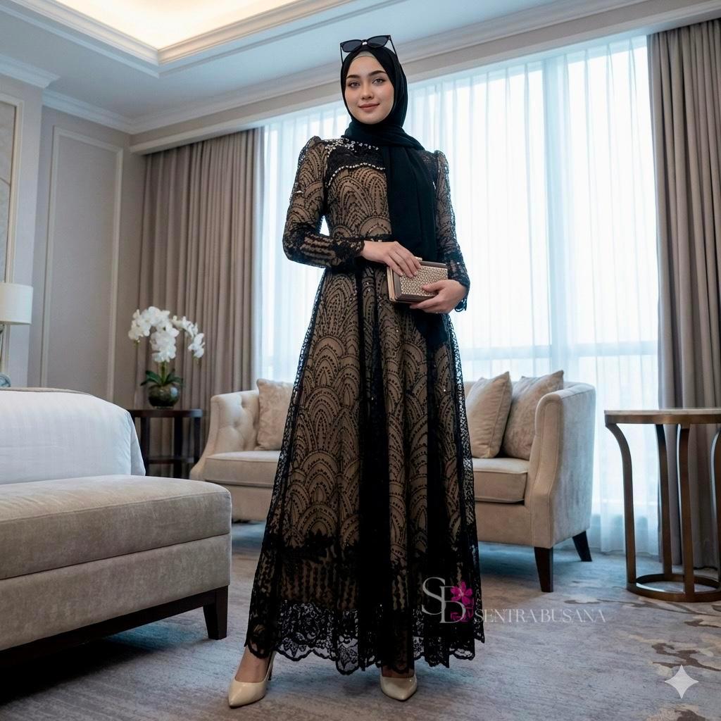 Gamis Hitam Tile Payet Permata Baju Lebaran Busana Muslim Lebaran 76591 15