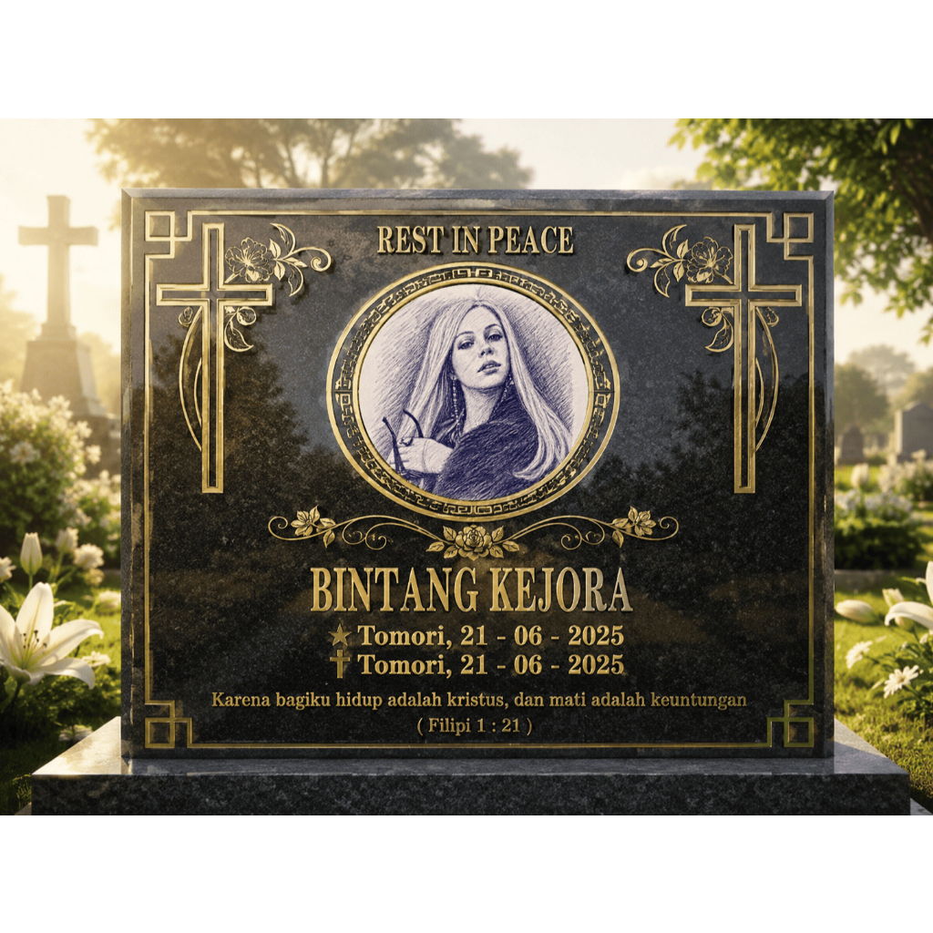 BATU NISAN MAKAM + FOTO - DARI BAHAN GRANIT SUPER PREMIUM