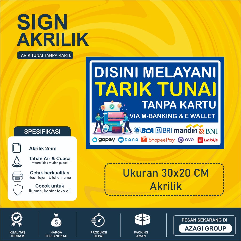 Sign Akrilik Tarik Tunai Tanpa Kartu | M Banking & E Wallet | BRImo DANA OVO GoPay QRIS afbiprint