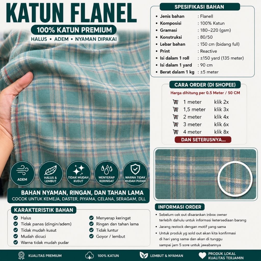 kain katun flanell // kain flanel motif kotak // flanel meteran // flanel uniqlo