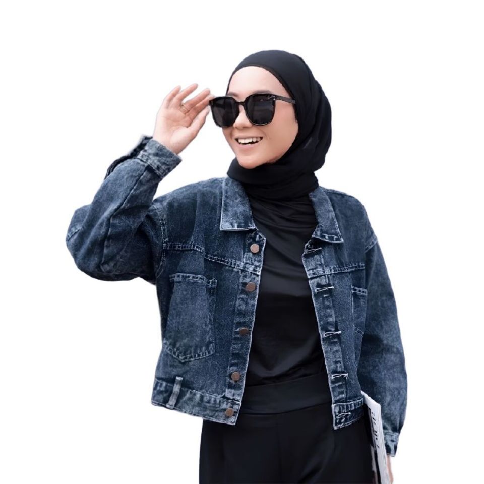 Meizia Jaket Jeans Crop Wanita Korean Style Premium | Jaket Denim Crop Kancing Belakang Stylish