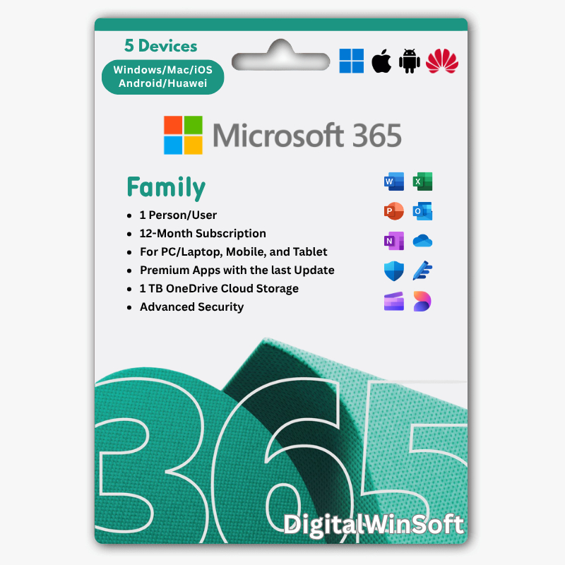 Micrsoft Offlce 365 Family 1 User - Subscription Plans | 5 Device + 1 TB OneDrive | Original & Resmi
