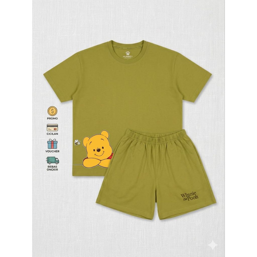 Setelan Kaos Wanita Motif Winnie the Pooh.