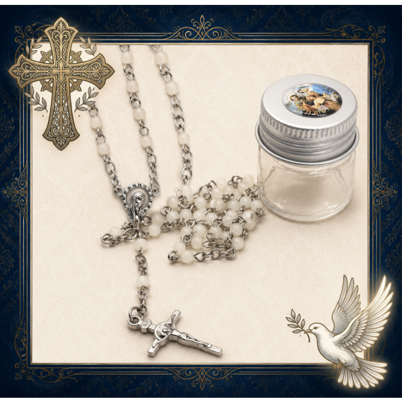 NICE Kalung Rosario Katolik Kecil Mini Manik 4mm Mutiara Putih Botol Kaca Grosir Unik Aksesoris Sali
