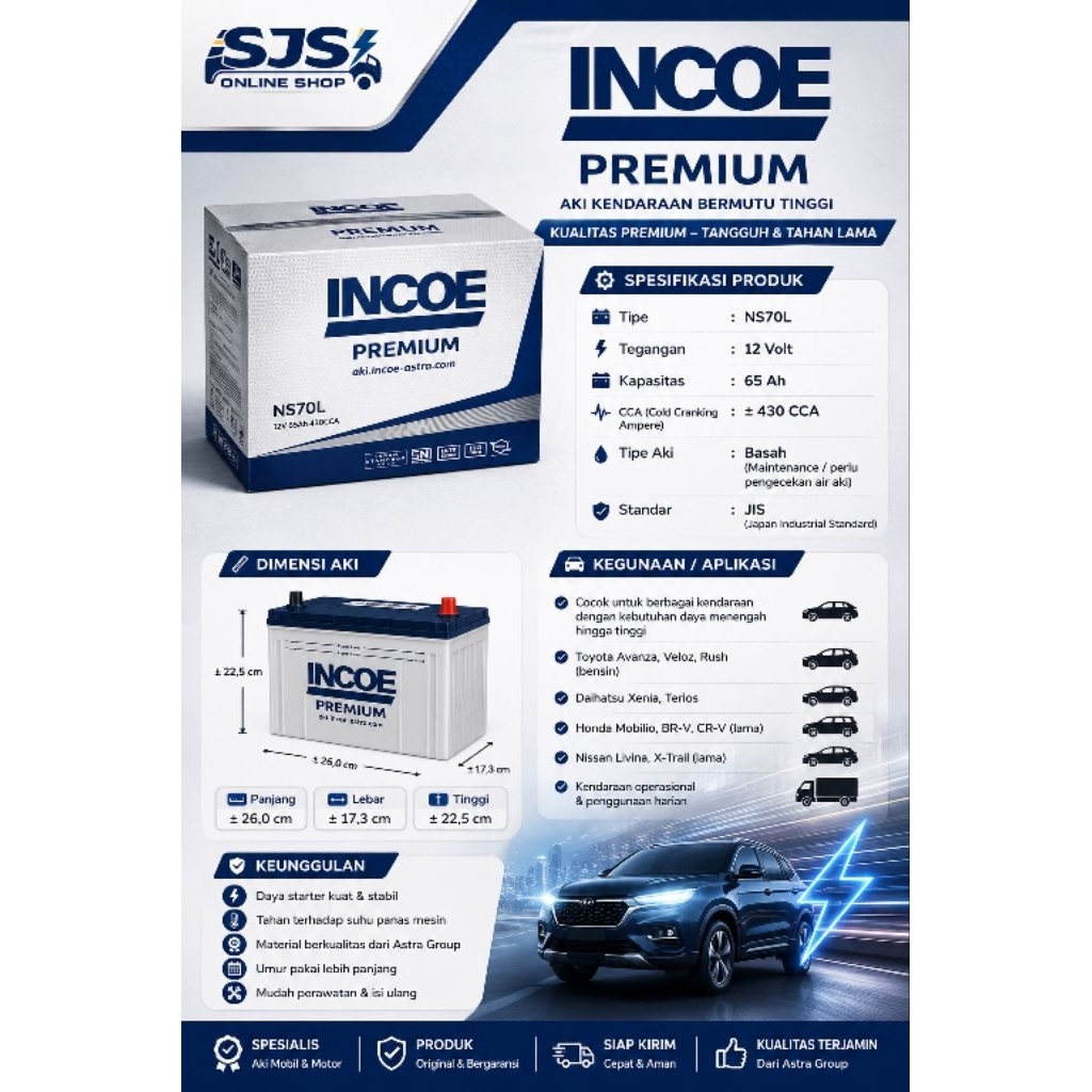Aki Incoe Premium Ns70L 12v 65ah