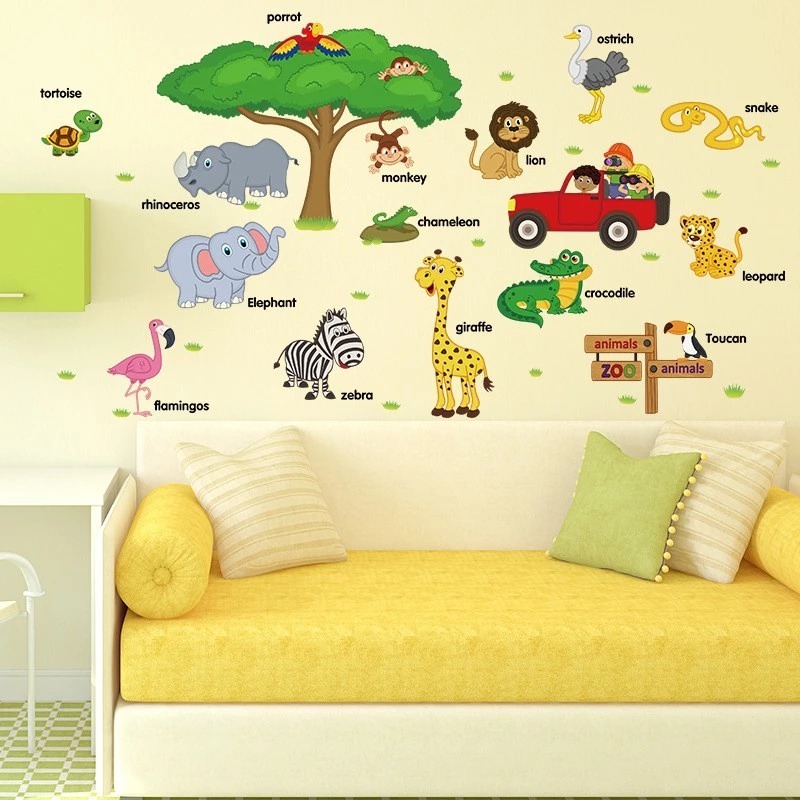 STIKER DINDING ANAK WALL STICKER ANIMAL HEWAN POHON