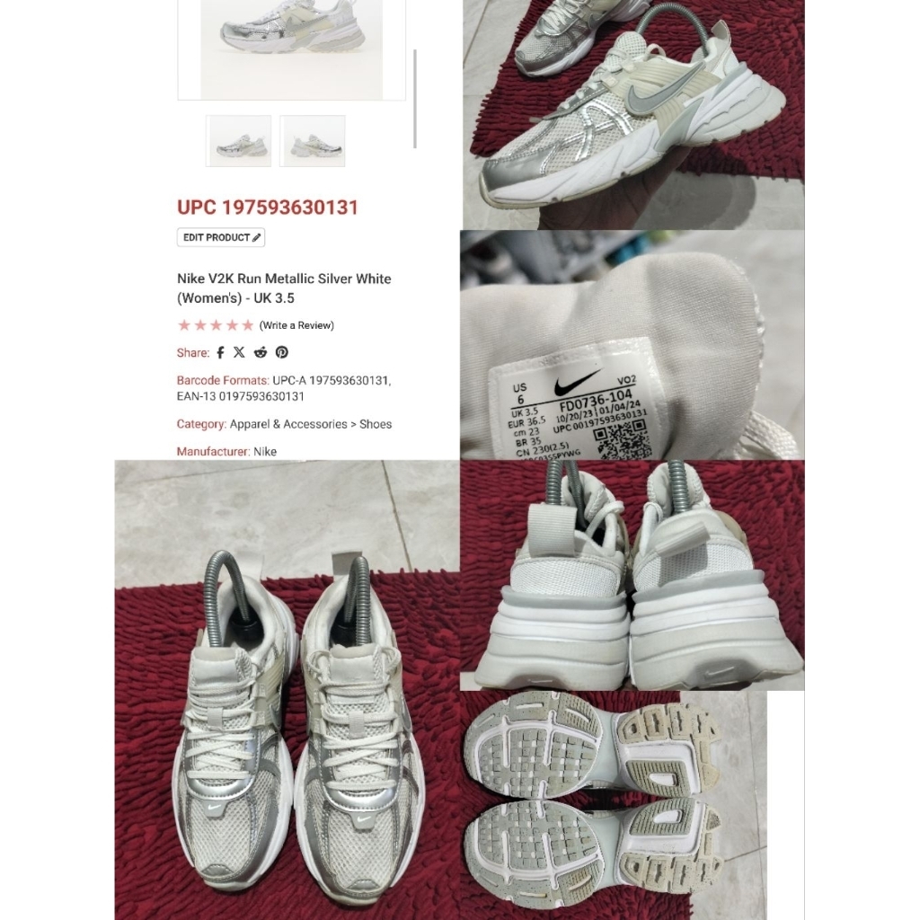 Sepatu Preloved Second Original Nike V2K Run Size 36