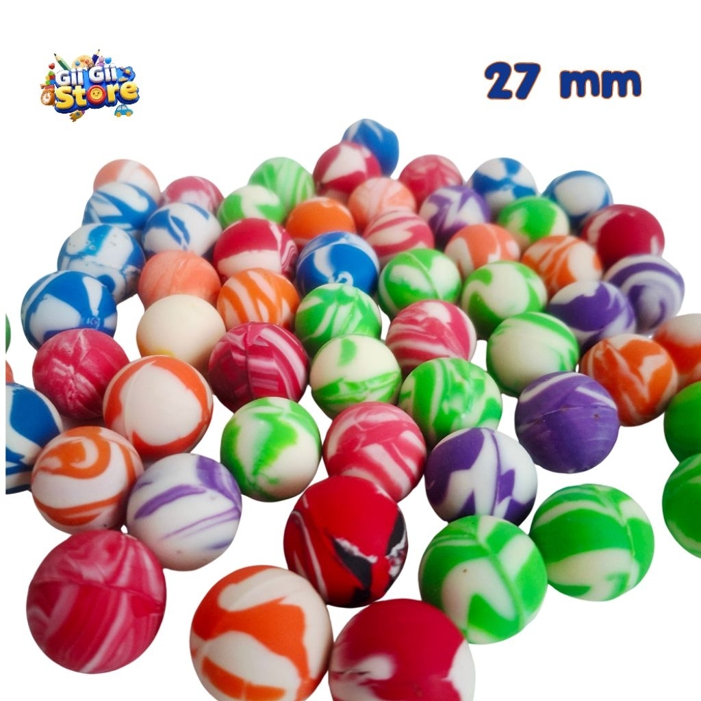 20 Pcs Bola Bekel Motif Pelangi 20 mm Grosir Mainan