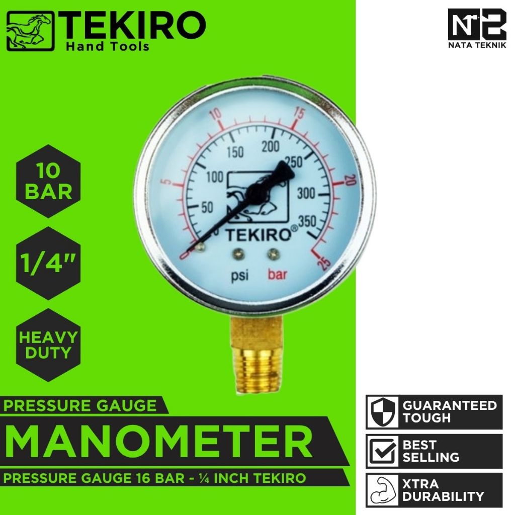 TEKIRO Pressure Gauge / Alat Pengukur Tekanan / Manometer 10 Bar - 16 Bar - 25 Bar TEKIRO