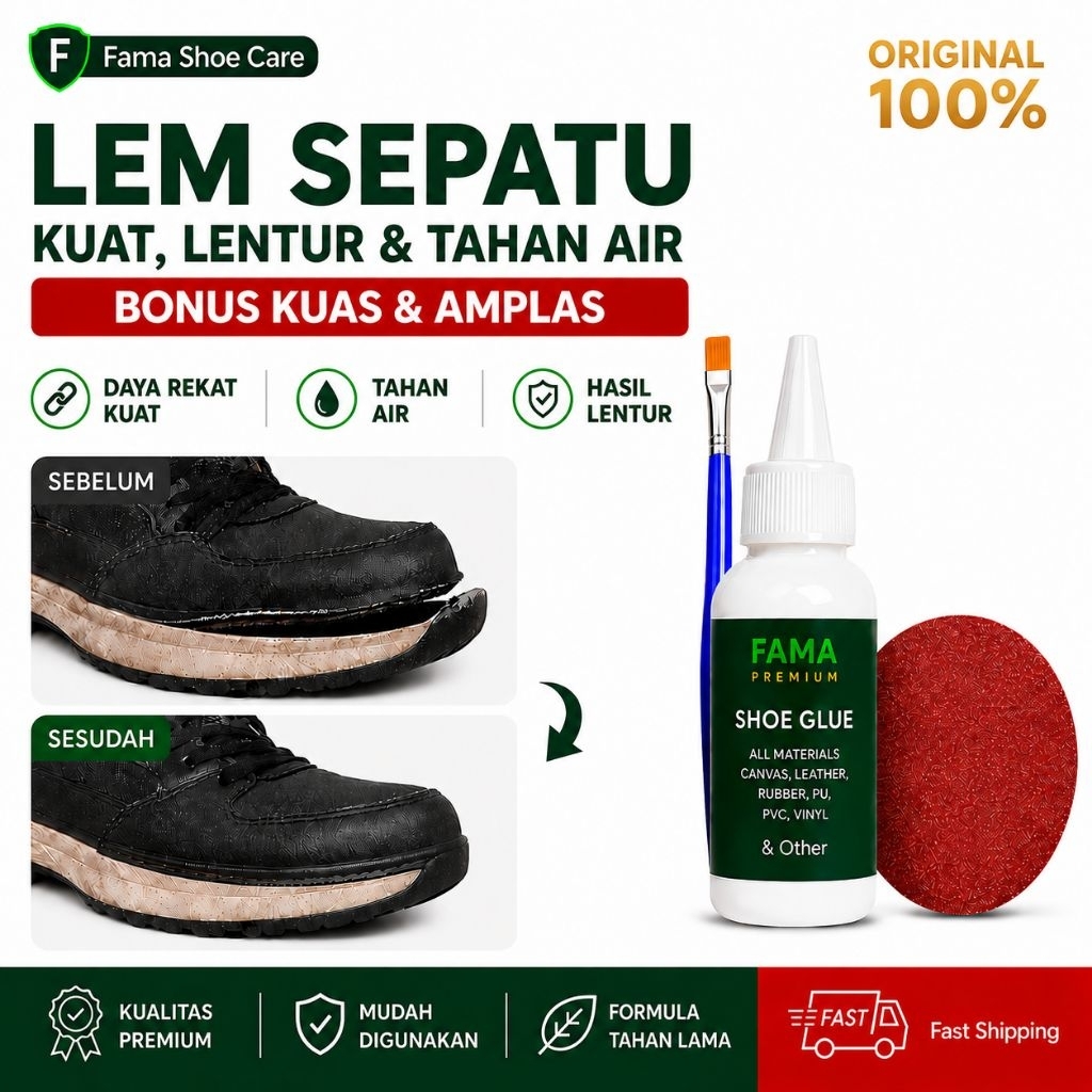 FAMA -Lem Sepatu-Bonus Amplas+Kuas-Shoe Glue-fama shoe cleaner -fama shoes cleaner