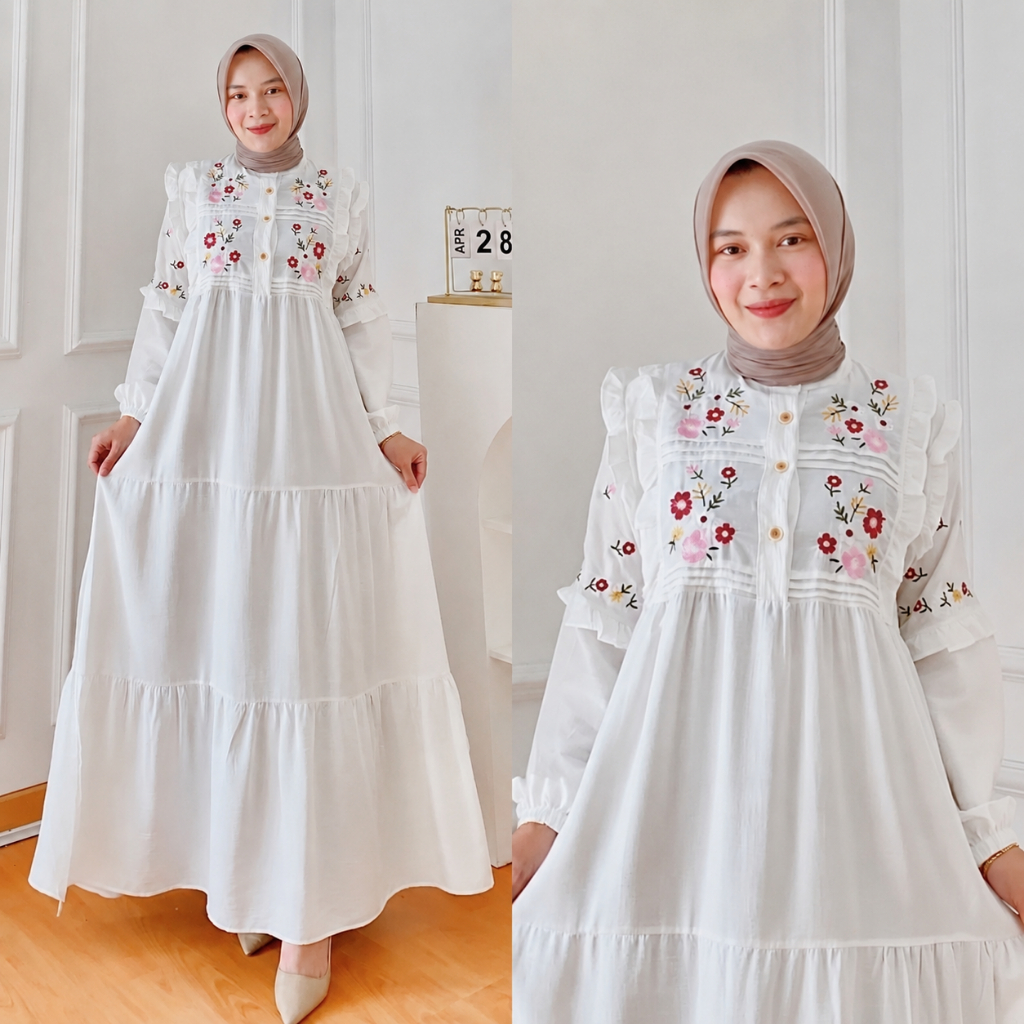 Miona Dress - LD 120 110 100 95 - Gamis Wanita Jumbo - Dress Jumbo Bahan Linen - Ukuran S M L XL XXL