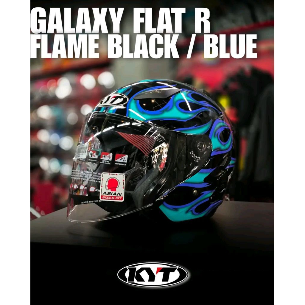 HELM KYT GALAXY FLAT R FLAME BLUE ORIGINAL DOUBLE VISOR HELM KYT GALAXY FLAME BLUE ORIGINAL DOUBLE V