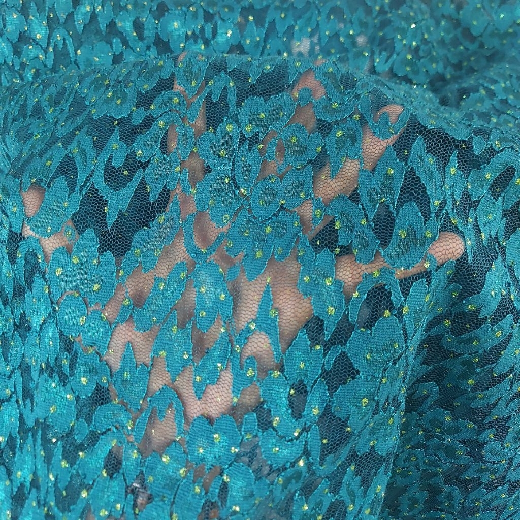 kain brokat premium  - kain brokat motif bunga timbul  - kain brokat meteran ( biru emerald) w-1