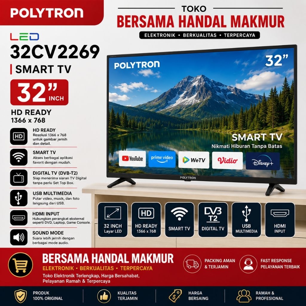 POLYTRON SMART TV 32INCI POLYTRON 32CV2269 32inci Smart Tv Bisa Youtube