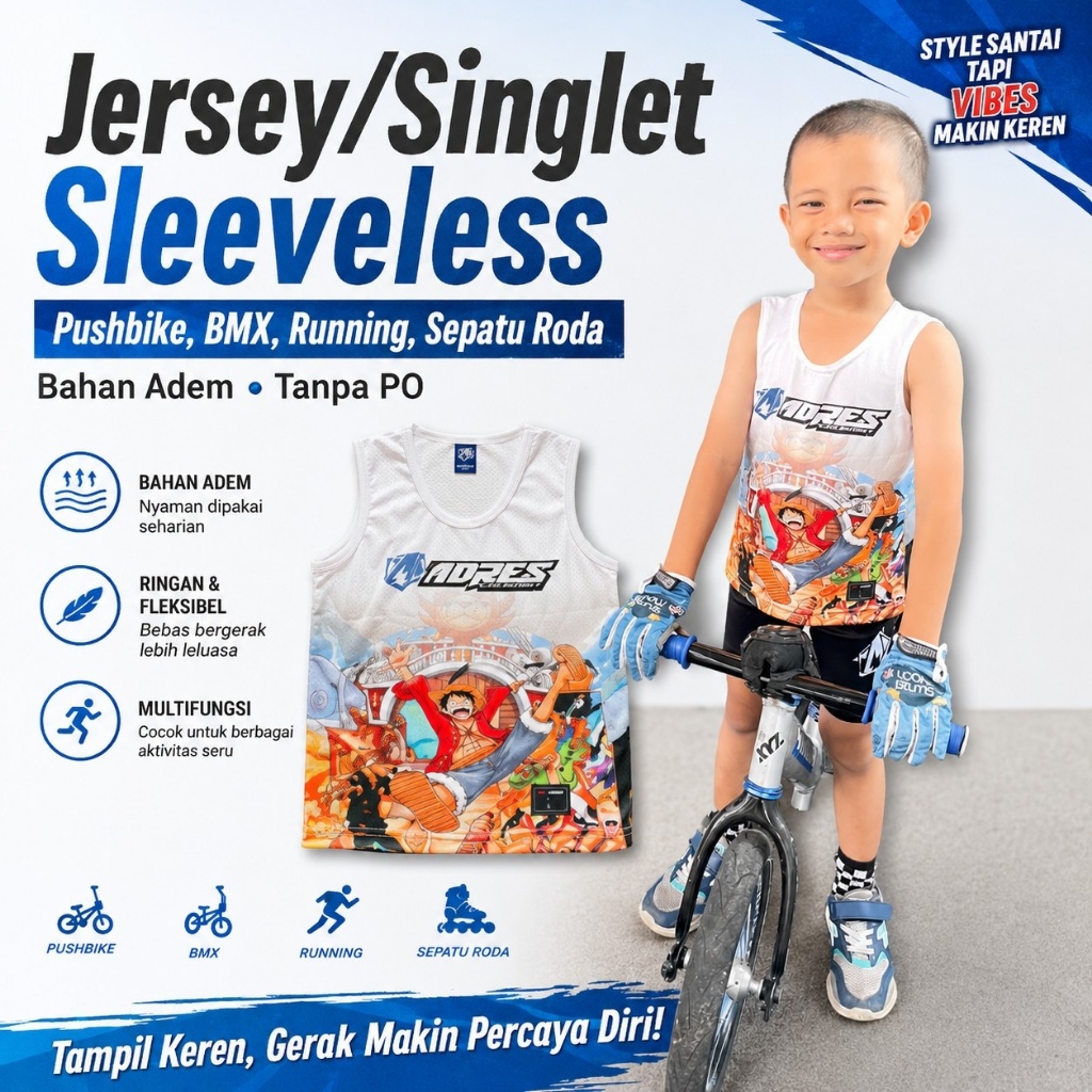Baju Sleeveless volley Indonesia Jersey Anak Volley Ball Lari Pushbike Running Sepatu Roda Kaos Sing