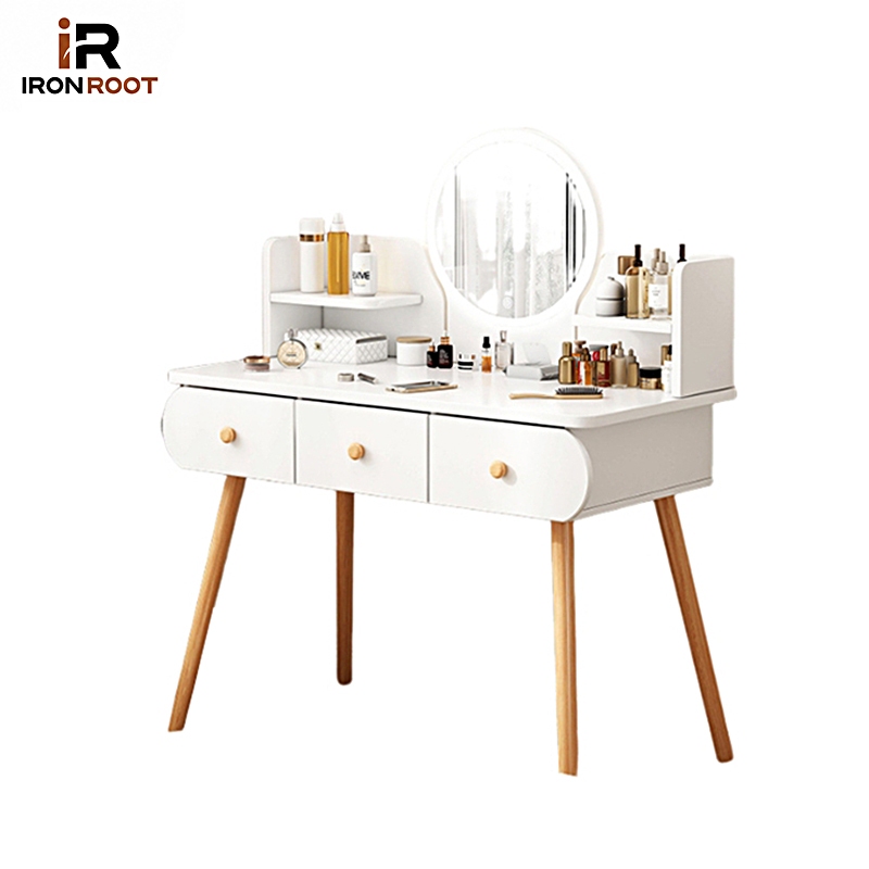IRONROOT Meja Rias Meja Putih Minimalis Meja Kosmetik Minimalis Mini Modern Lampu LED Kompensasi Ker