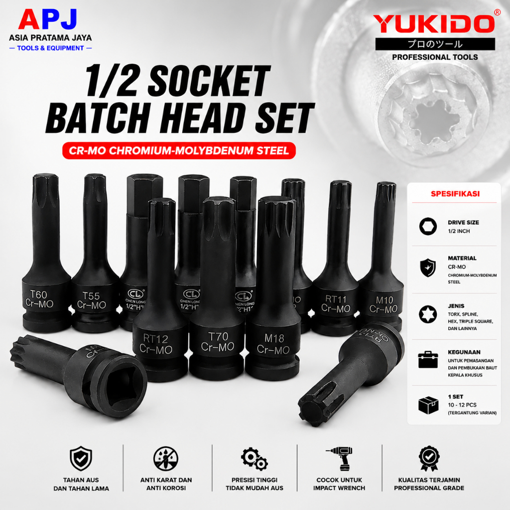 S2 Torx Bit Socket Impact 1/2 Inch T40 T45 T50 T55 | Mata Kunci Soket Bintang Kaliper Rem Honda Yama