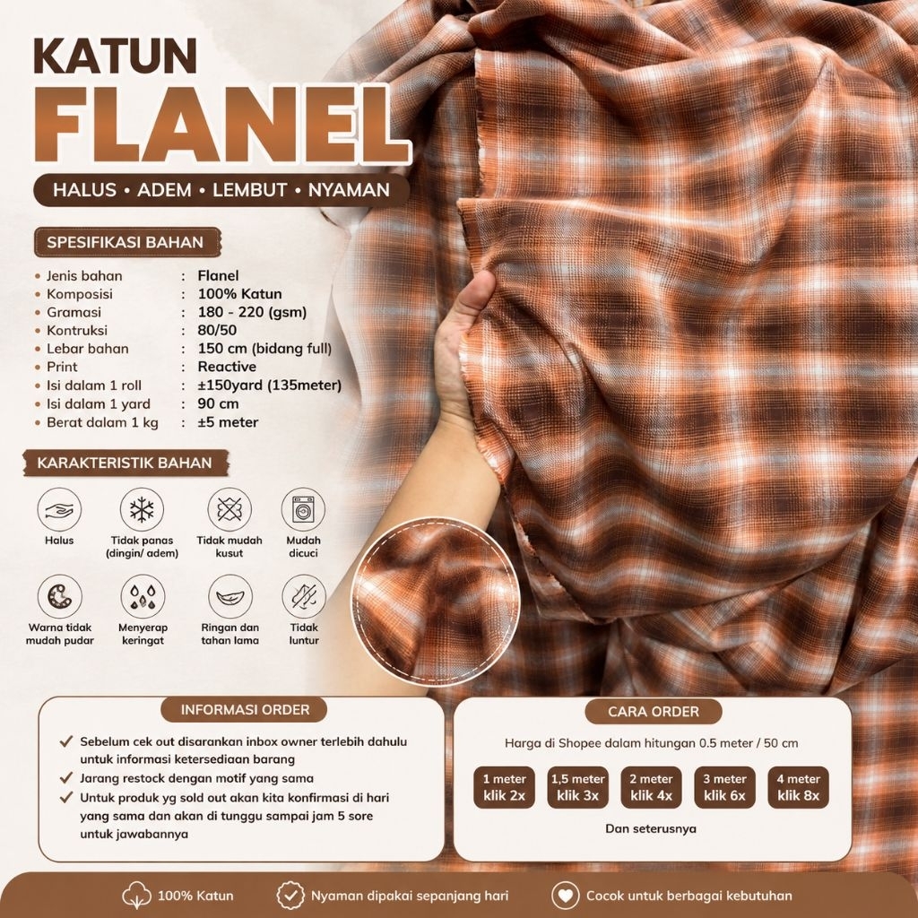 kain katun flanel // flanel motif kotak kotak // flanel meteran // flanel uniqlo