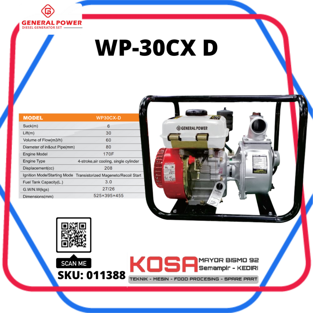 GENERAL WP30CXD Pompa irigasi solar 3inch GENERAL pompa alkon 3" bahan bakar solar WP30CX-D pompa se