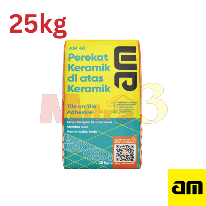 AM 40 Semen Perekat Ubin di atas Ubin 25KG / Tile Adhesive Keramik Tile On Tile 25 KG